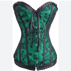ALIVILA Y FASHION Women’s Green Black Lace Corset Lace Up Burlesque Pin Up Sz S